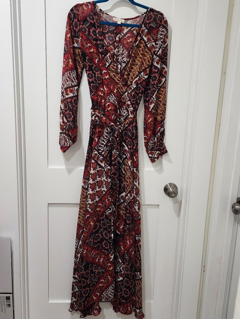 Maxi Wrap Dress in Red & Brown Floral Print
